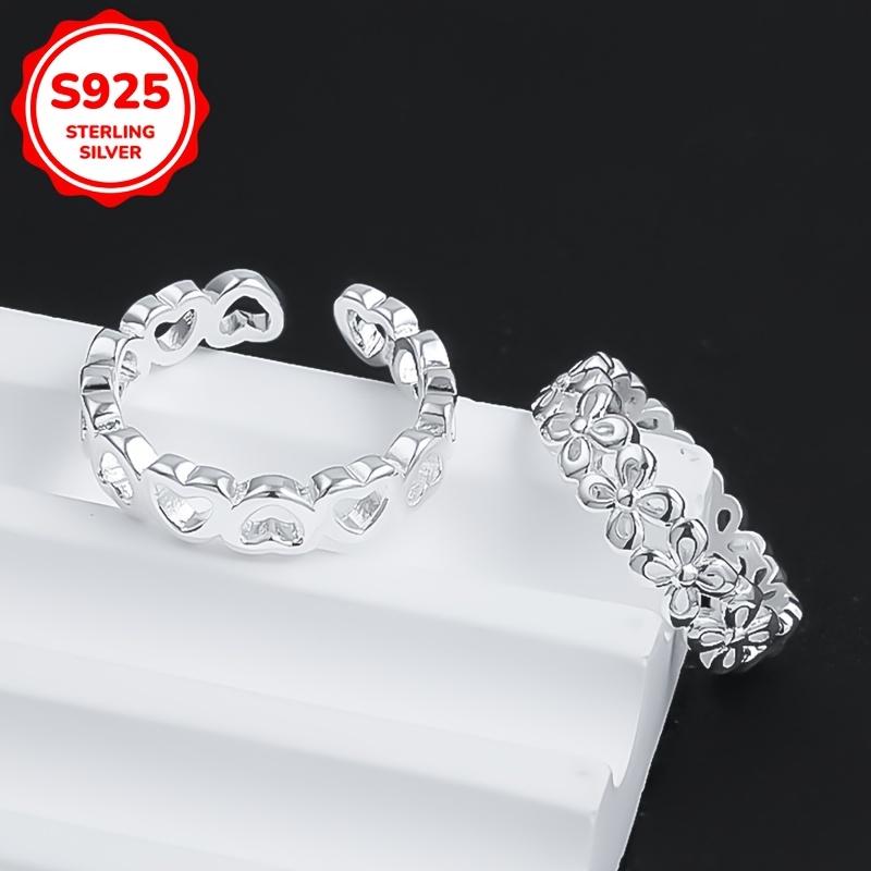 5-Piece Set Women's Toe Rings 925 Silver Heart Flower Line Style Beach Holiday